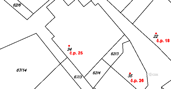 Horní Stakory 25, Kosmonosy na parcele st. 34 v KÚ Horní Stakory, Katastrální mapa