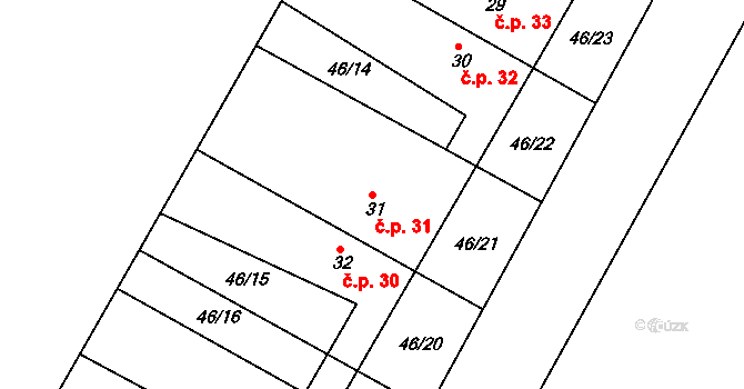 Drasty 31, Klecany na parcele st. 31 v KÚ Drasty, Katastrální mapa