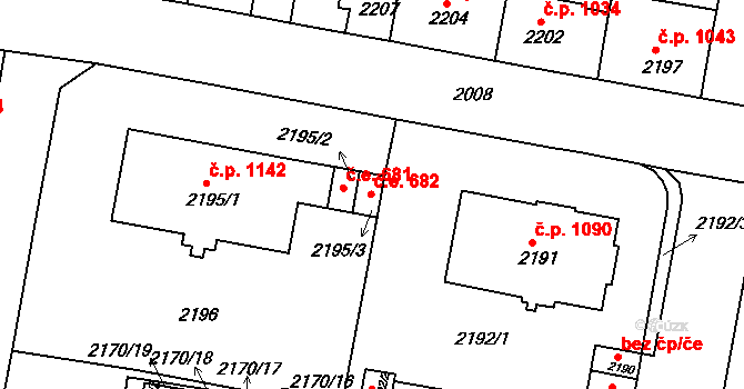Tachov 682 na parcele st. 2195/3 v KÚ Tachov, Katastrální mapa