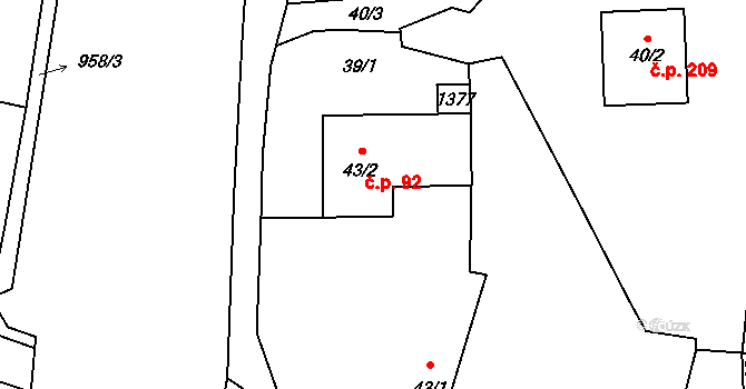 Chodouň 92 na parcele st. 43/2 v KÚ Chodouň, Katastrální mapa