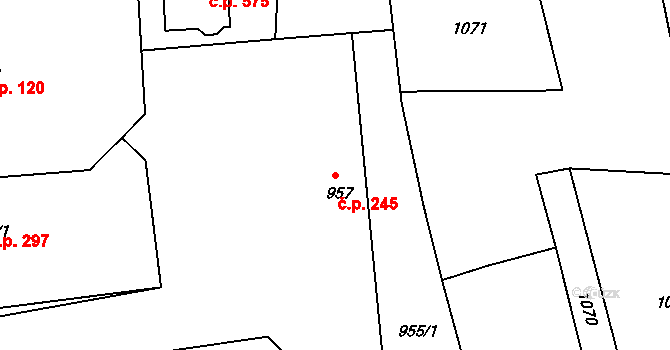 Dlouhá Loučka 245 na parcele st. 957 v KÚ Dolní Dlouhá Loučka, Katastrální mapa