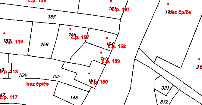 Mimoň III 159, Mimoň na parcele st. 153 v KÚ Mimoň, Katastrální mapa