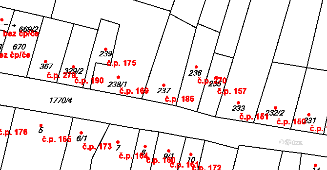Libochovice 186 na parcele st. 237 v KÚ Libochovice, Katastrální mapa