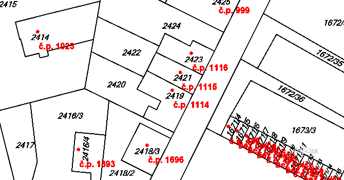 Roudnice nad Labem 1114 na parcele st. 2419 v KÚ Roudnice nad Labem, Katastrální mapa