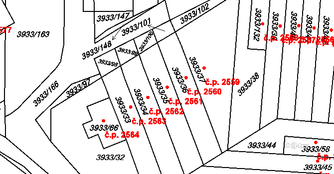 Roudnice nad Labem 2561 na parcele st. 3933/35 v KÚ Roudnice nad Labem, Katastrální mapa
