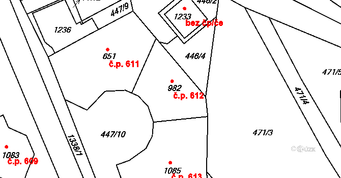 Harrachov 612 na parcele st. 982 v KÚ Harrachov, Katastrální mapa