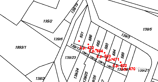 Dolní Podluží 472 na parcele st. 591 v KÚ Dolní Podluží, Katastrální mapa