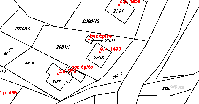 Rožnov pod Radhoštěm 1430 na parcele st. 2533 v KÚ Rožnov pod Radhoštěm, Katastrální mapa
