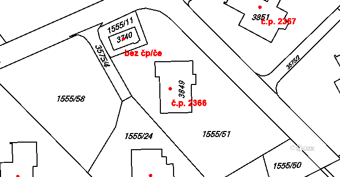 Rožnov pod Radhoštěm 2366 na parcele st. 3849 v KÚ Rožnov pod Radhoštěm, Katastrální mapa