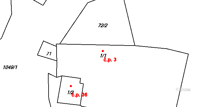 Záhostice 3, Chýnov na parcele st. 1/1 v KÚ Záhostice, Katastrální mapa