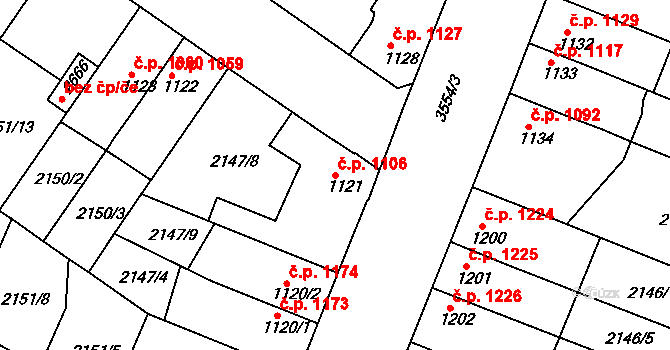 Lysá nad Labem 1106 na parcele st. 1121 v KÚ Lysá nad Labem, Katastrální mapa