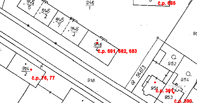 Poděbrady II 681,682,683, Poděbrady na parcele st. 946/4 v KÚ Poděbrady, Katastrální mapa