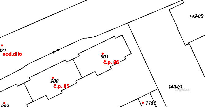 Strakonice II 86, Strakonice na parcele st. 901 v KÚ Nové Strakonice, Katastrální mapa