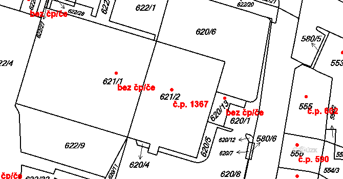 Kadaň 1367 na parcele st. 621/2 v KÚ Kadaň, Katastrální mapa