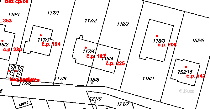 Ivanovice 225, Brno na parcele st. 118/4 v KÚ Ivanovice, Katastrální mapa