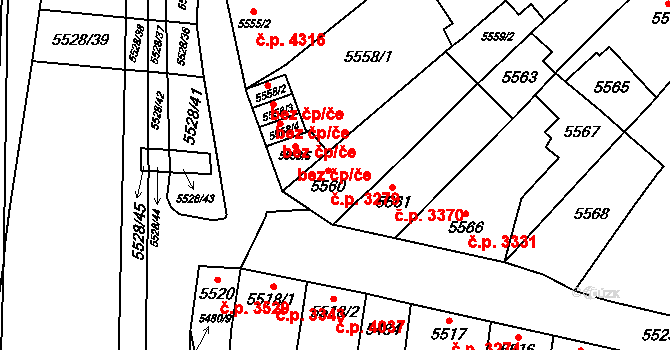Židenice 3279, Brno na parcele st. 5560 v KÚ Židenice, Katastrální mapa