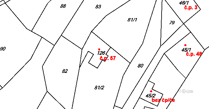 Horská Kamenice 57, Železný Brod na parcele st. 126 v KÚ Horská Kamenice, Katastrální mapa