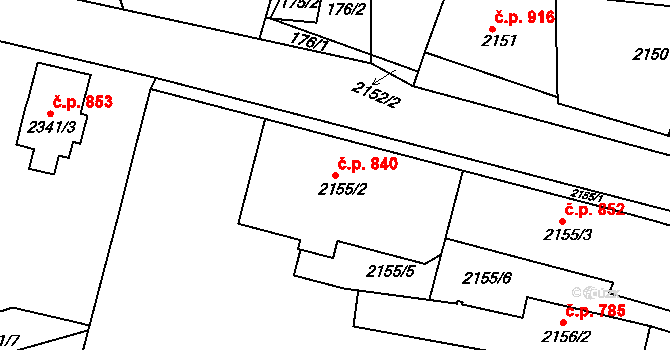 Smržovka 840 na parcele st. 2155/2 v KÚ Smržovka, Katastrální mapa