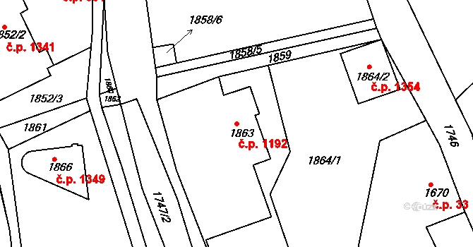 Smržovka 1192 na parcele st. 1863 v KÚ Smržovka, Katastrální mapa