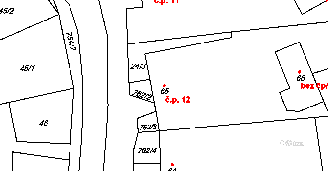 Šošůvka 12 na parcele st. 65 v KÚ Šošůvka, Katastrální mapa