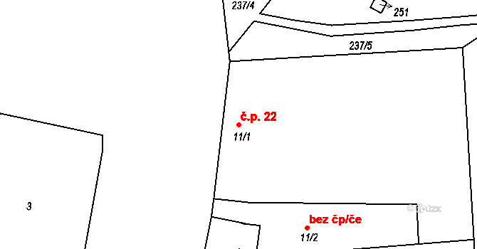 Hlavatce 22 na parcele st. 11/1 v KÚ Hlavatce u Českých Budějovic, Katastrální mapa