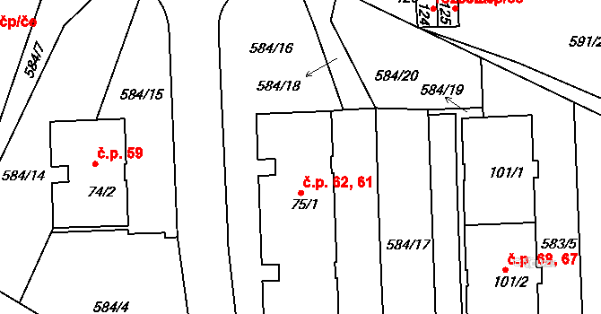 Starý Pelhřimov 61,62, Pelhřimov na parcele st. 75/1 v KÚ Starý Pelhřimov, Katastrální mapa