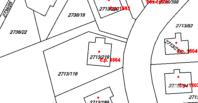 Pelhřimov 1564 na parcele st. 2713/219 v KÚ Pelhřimov, Katastrální mapa