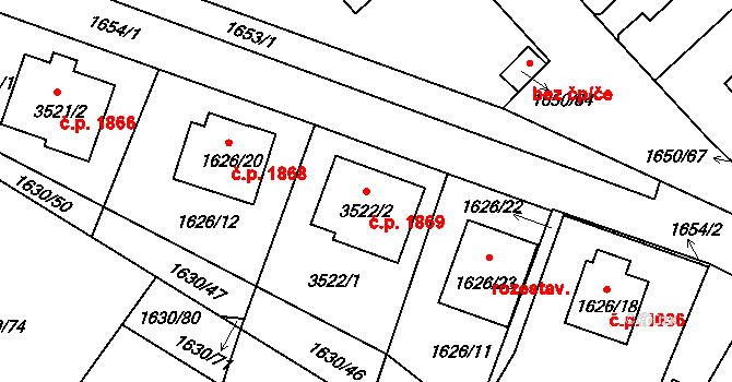Pelhřimov 1869 na parcele st. 3522/2 v KÚ Pelhřimov, Katastrální mapa