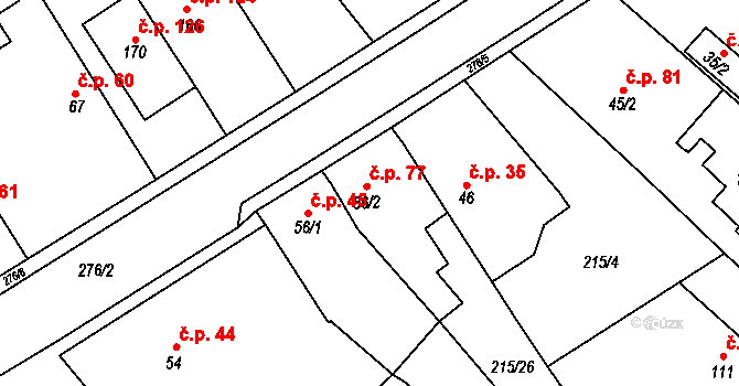 Olešnice 77 na parcele st. 56/2 v KÚ Olešnice nad Cidlinou, Katastrální mapa