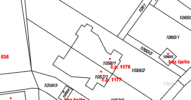 Šenov 1176 na parcele st. 1058/1 v KÚ Šenov u Ostravy, Katastrální mapa