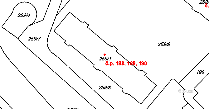 Místek 188,189,190, Frýdek-Místek na parcele st. 259/1 v KÚ Místek, Katastrální mapa