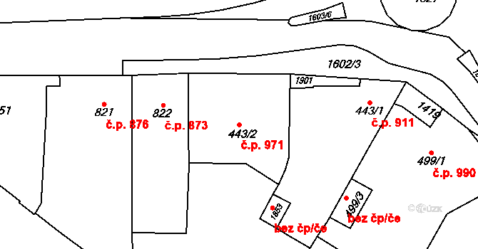 Litovel 971 na parcele st. 443/2 v KÚ Litovel, Katastrální mapa