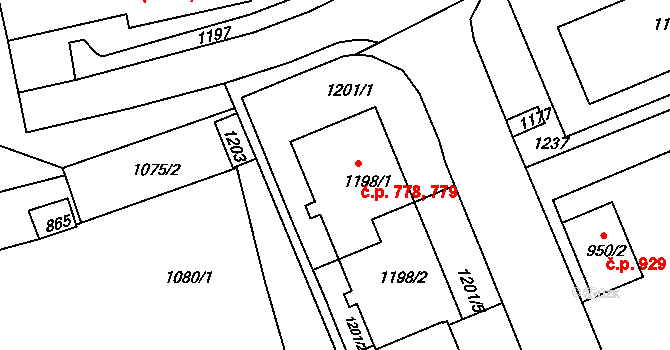 Rybáře 778,779, Karlovy Vary na parcele st. 1198/1 v KÚ Rybáře, Katastrální mapa