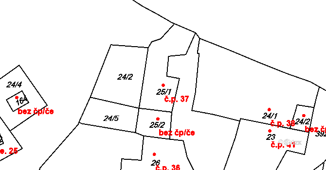 Borek 37, Rokycany na parcele st. 25/1 v KÚ Borek u Rokycan, Katastrální mapa