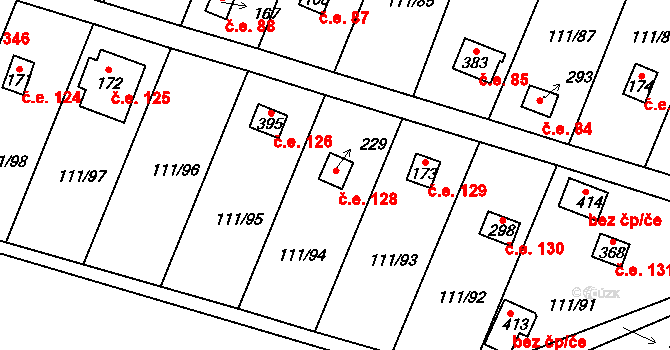 Podhoří 128, Cheb na parcele st. 229 v KÚ Podhoří u Chebu, Katastrální mapa