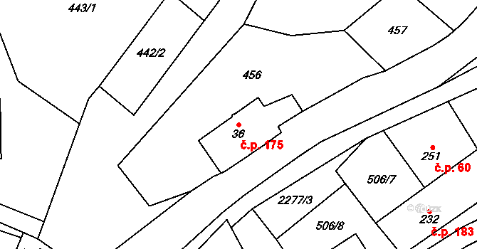 Lukavice 175 na parcele st. 36 v KÚ Lukavice u Rychnova nad Kněžnou, Katastrální mapa
