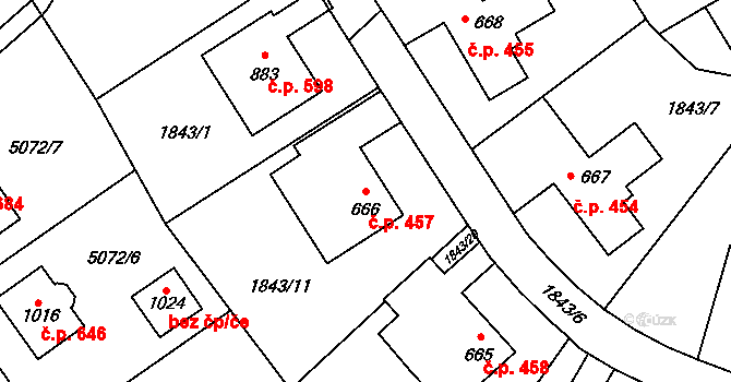 Solnice 457 na parcele st. 666 v KÚ Solnice, Katastrální mapa