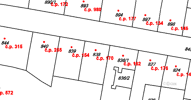 Žižkov 170, Praha na parcele st. 838 v KÚ Žižkov, Katastrální mapa