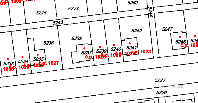 Záběhlice 1025, Praha na parcele st. 5239 v KÚ Záběhlice, Katastrální mapa