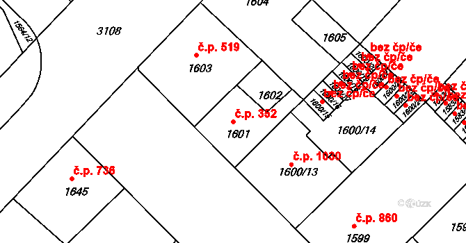 Nusle 352, Praha na parcele st. 1601 v KÚ Nusle, Katastrální mapa
