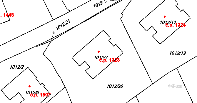 Braník 1323, Praha na parcele st. 1012/7 v KÚ Braník, Katastrální mapa