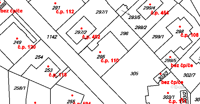 Velká Chuchle 110, Praha na parcele st. 295 v KÚ Velká Chuchle, Katastrální mapa