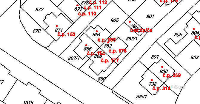 Prosek 177, Praha na parcele st. 868 v KÚ Prosek, Katastrální mapa