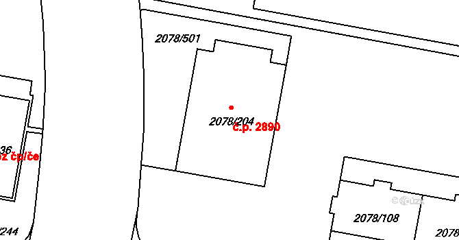 Záběhlice 2890, Praha na parcele st. 2078/204 v KÚ Záběhlice, Katastrální mapa