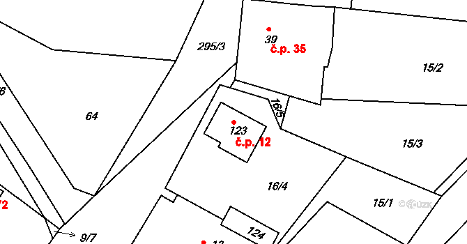 Mutěnice 12 na parcele st. 123 v KÚ Mutěnice u Strakonic, Katastrální mapa