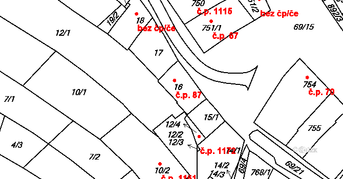 Mutěnice 87 na parcele st. 16 v KÚ Mutěnice, Katastrální mapa