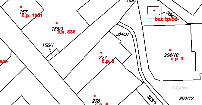 Rumburk 1 3, Rumburk na parcele st. 277 v KÚ Rumburk, Katastrální mapa