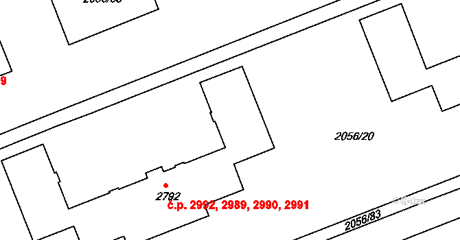 Hodonín 2989,2990,2991,2992 na parcele st. 2792 v KÚ Hodonín, Katastrální mapa