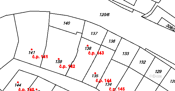 Chomutov 143 na parcele st. 138 v KÚ Chomutov I, Katastrální mapa