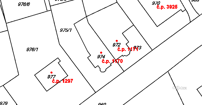 Chomutov 1170 na parcele st. 974 v KÚ Chomutov I, Katastrální mapa